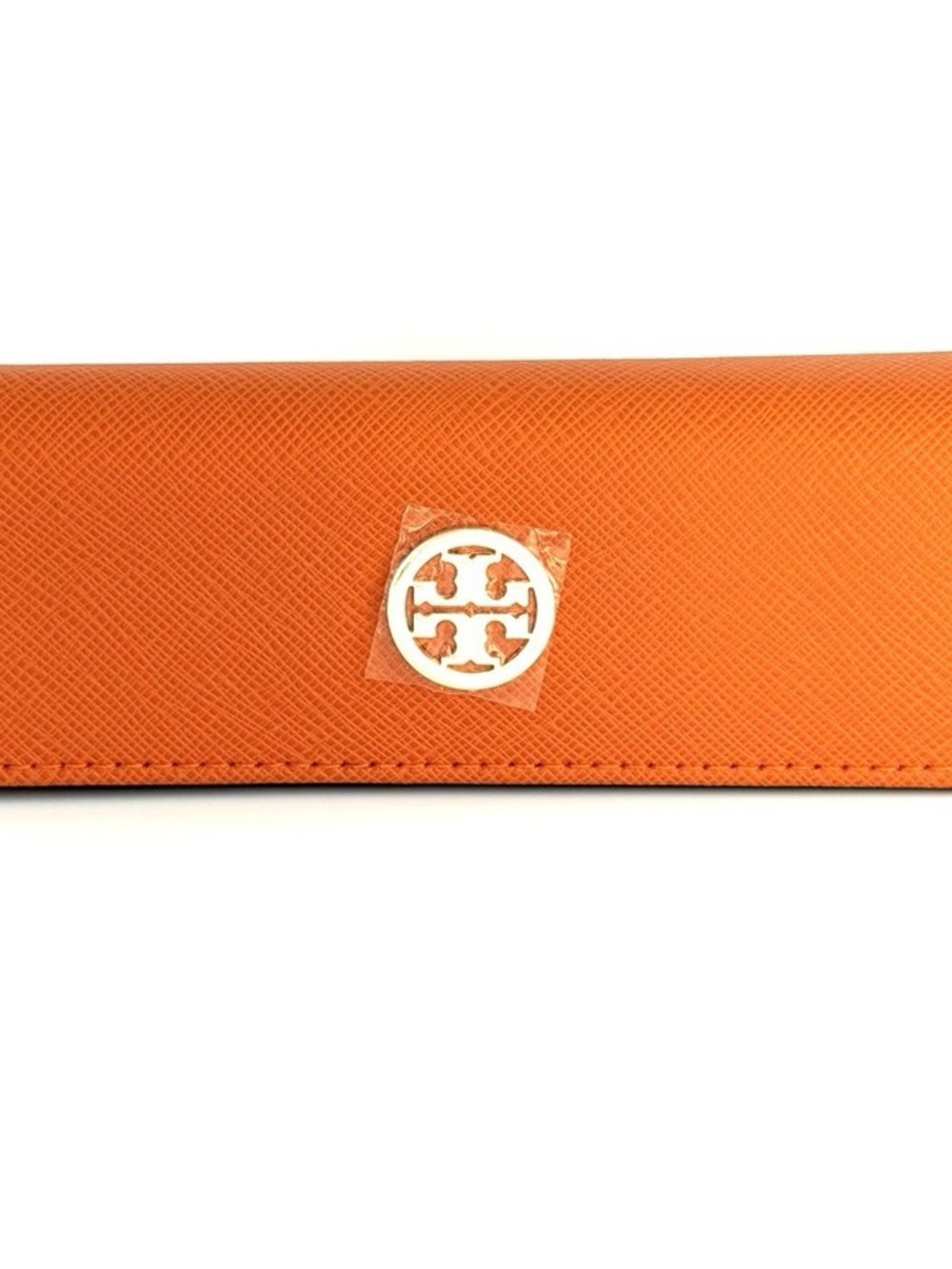 Tory Burch Orange Saffiano Continental Glasses Case with Logo Emblem